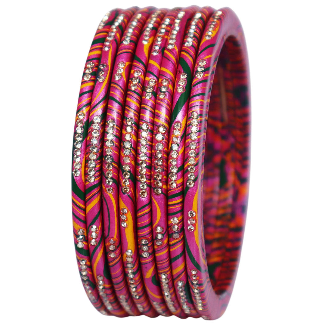 Authentic Handmade Jaipuri Leheriya Lac Bangles with Premium Rhinestone Detailing