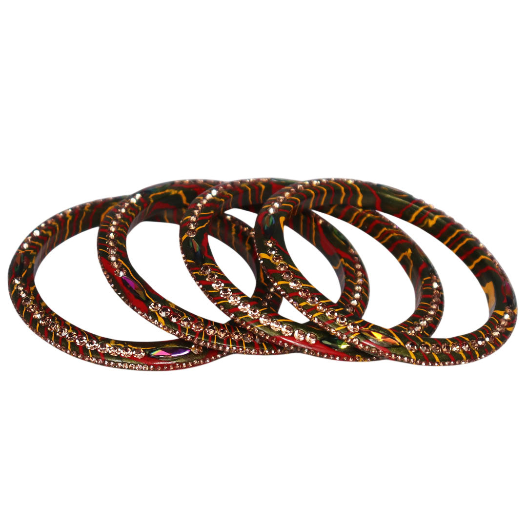 Lehariya Lac Bangles for Women | Traditional Rajasthani Rhinestone Bangles | Glossy Festival & Wedding Bangles By TAJ BRIDAL STORE