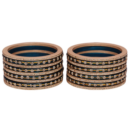 Bridal Rajasthani Lac Bangles Set with Floral Stone Work