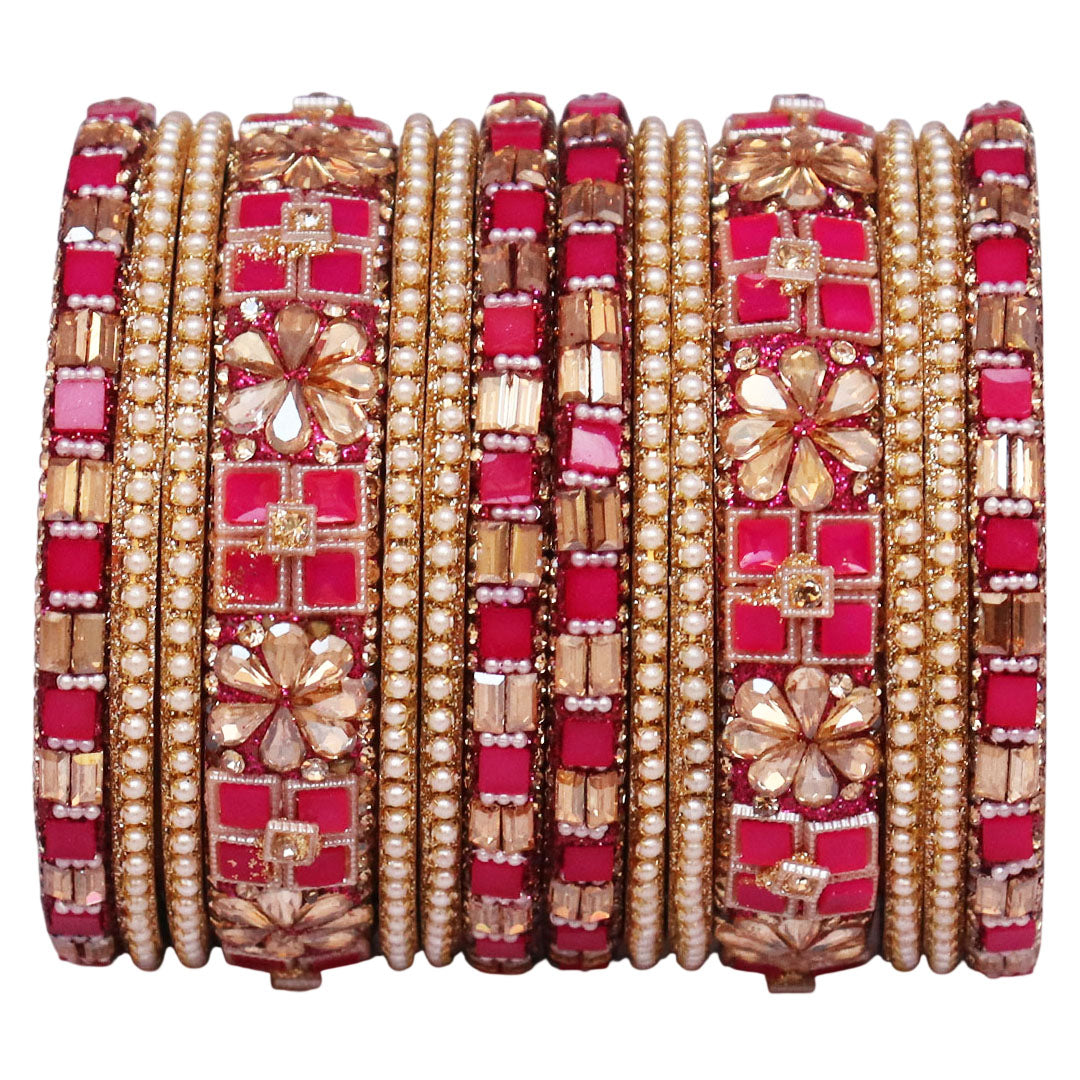 Designer Metal Short Bangles for Wedding with Kundan & Pearl Work