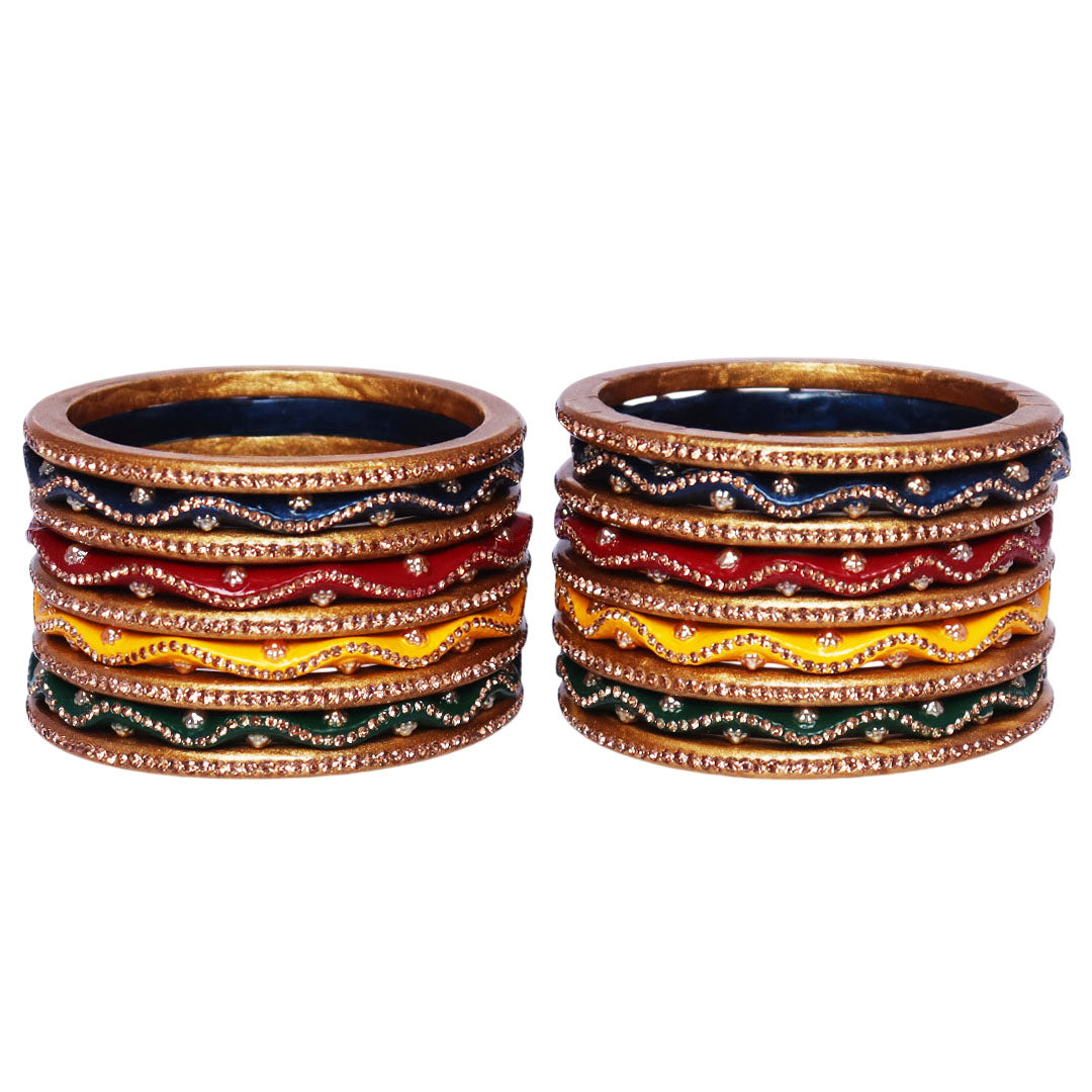 Colorful Lac Short Bangles Set in Zig Zag Design