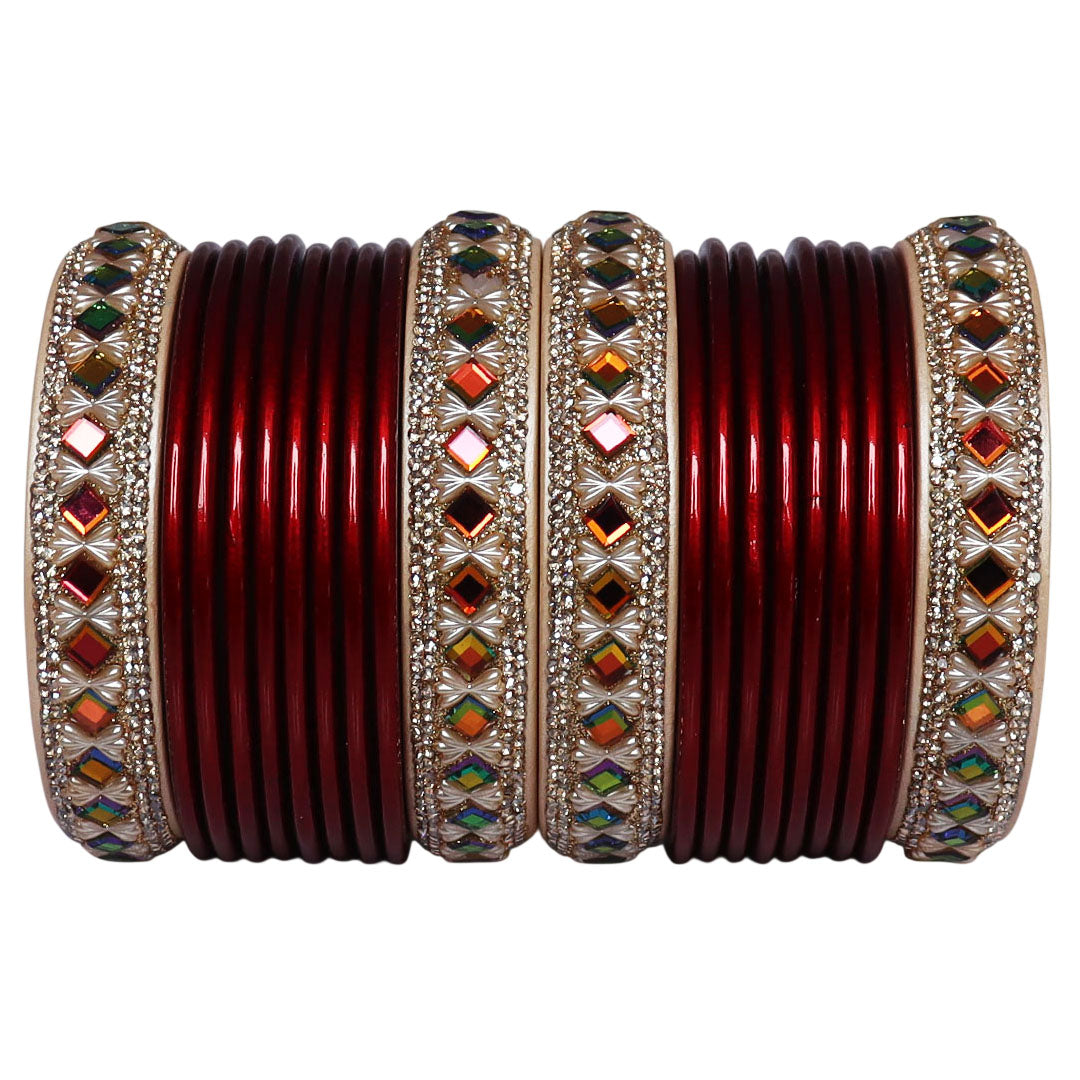 Handcrafted Pure Lac Bangles Set for Women with Designer Artificial Stone By TAJ BRIDAL STORE