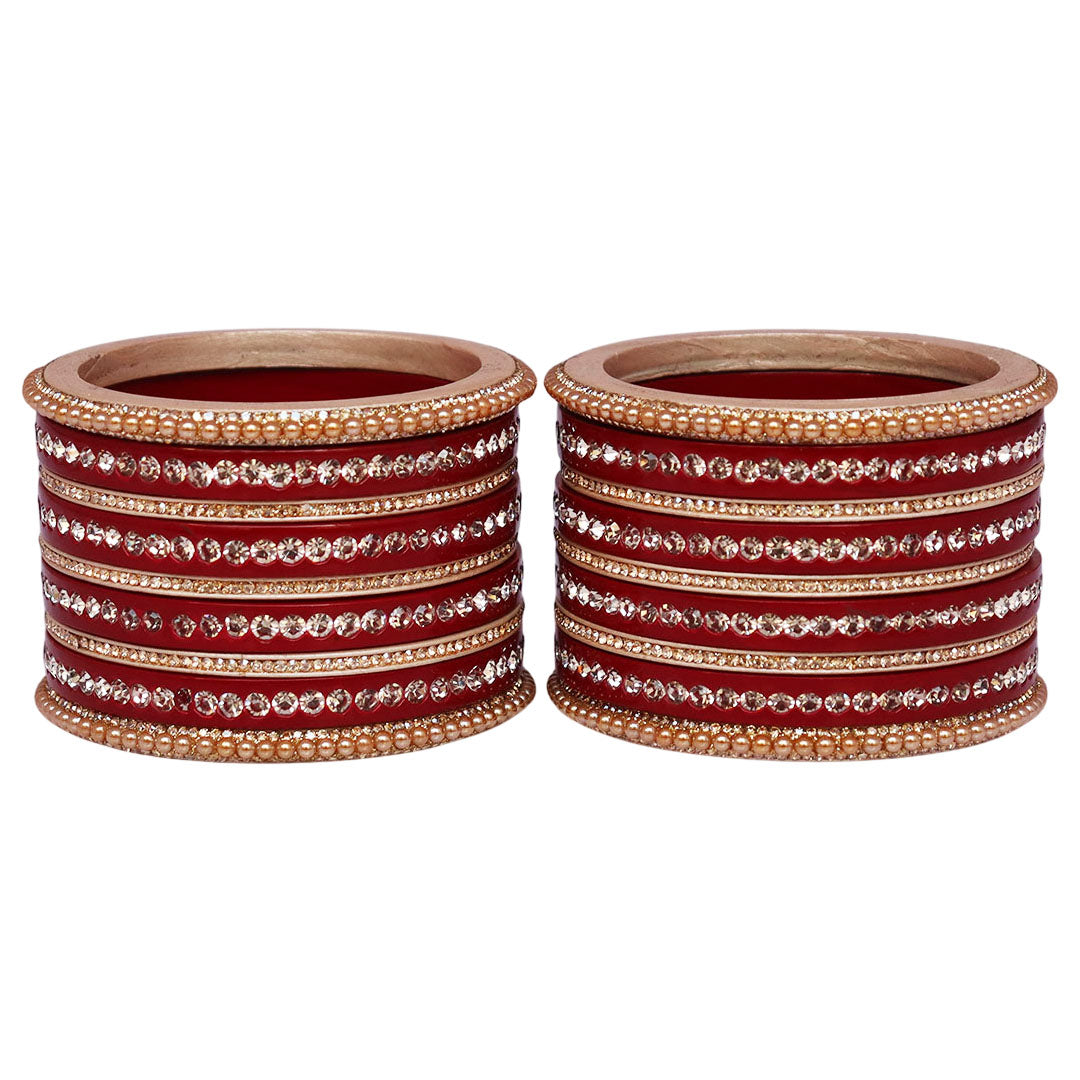 Rajasthani Lac Bangles Set with Rhinestone & Synthetic Beads Work