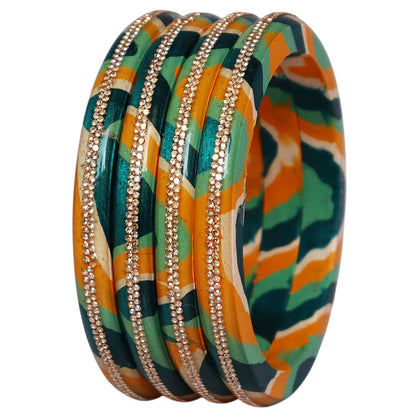 Lac Bangles Set Lahariya Design with Rhinestones Work