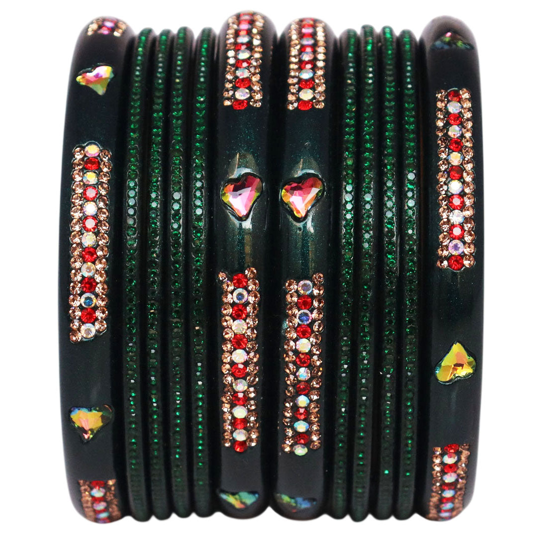 Jaipuri Lac Short Bangles with Heart Shape Kundan & Rhinestones
