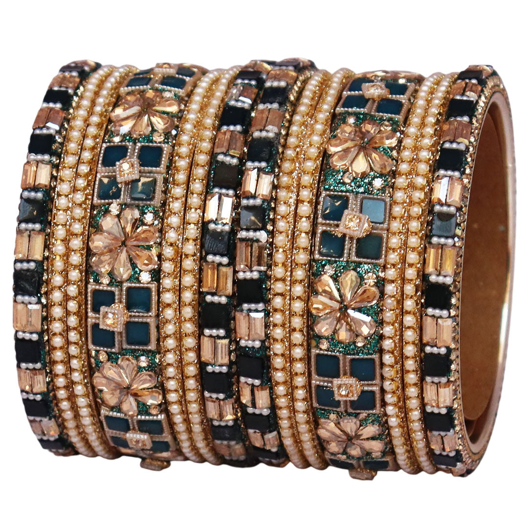 Designer Metal Short Bangles for Wedding with Kundan & Pearl Work