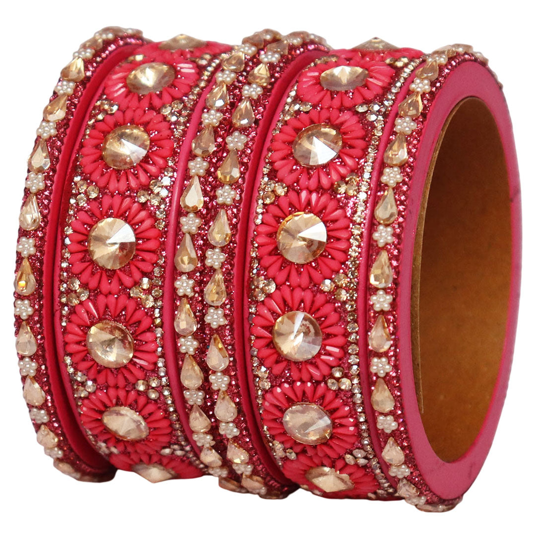 Beautiful Lac Bangles Set with Floral Stone Design for Brides