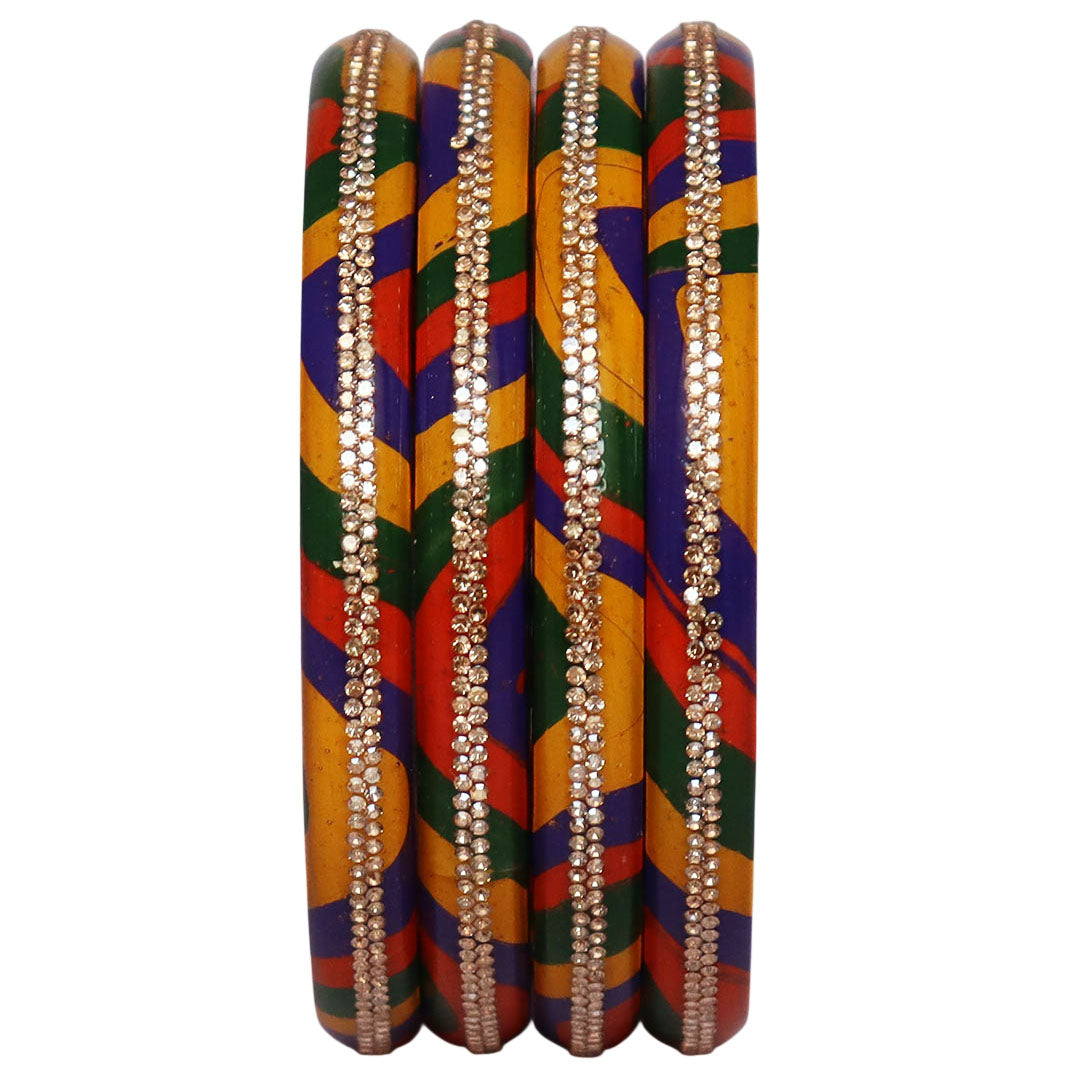 Lac Bangles Set Lahariya Design with Rhinestones Work