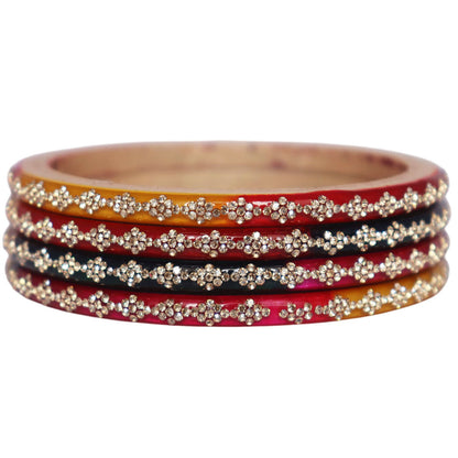 Premium designer red lac bangles for women with rhinestone work