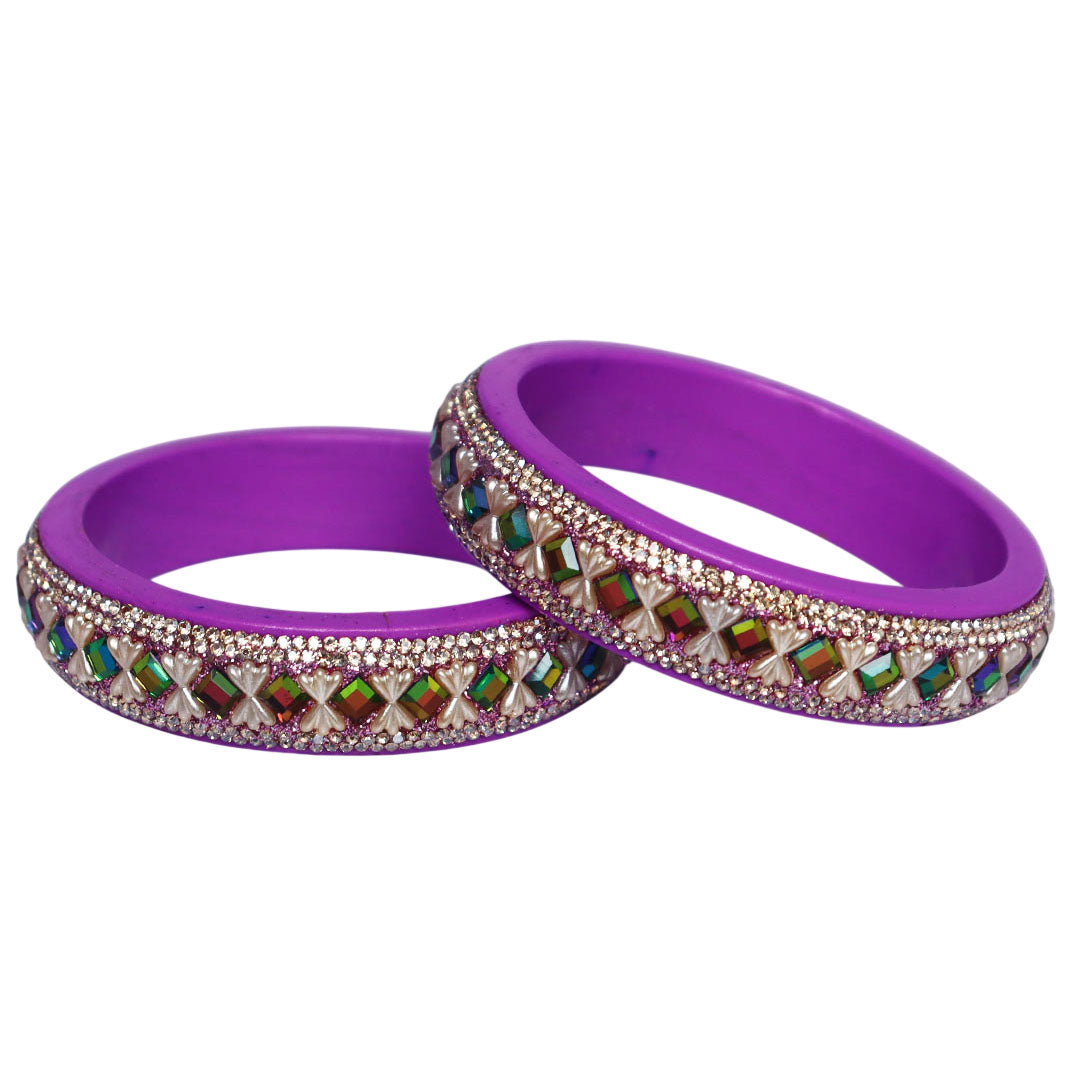 Traditional Rajasthani Pure Lac Kada Bangles for Women with Glossy Rhinestone Finish