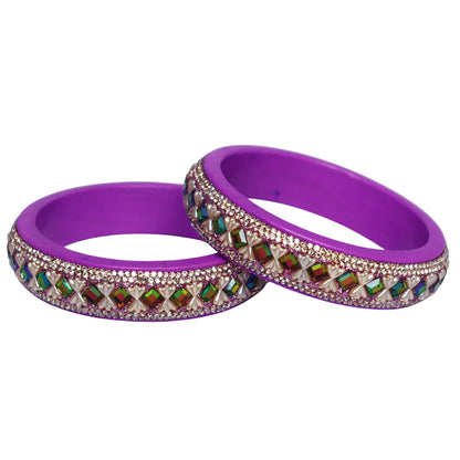 Traditional Rajasthani Pure Lac Kada Bangles for Women with Glossy Rhinestone Finish