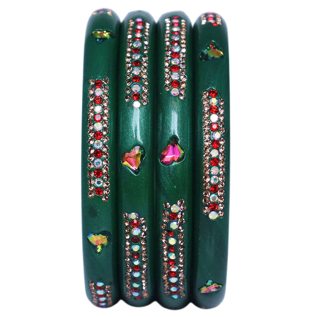Rajasthani Lac Bangles with Heart Shape Kundan & Rhinestones