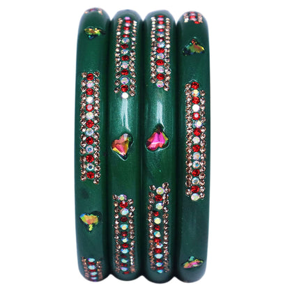 Rajasthani Lac Bangles with Heart Shape Kundan & Rhinestones