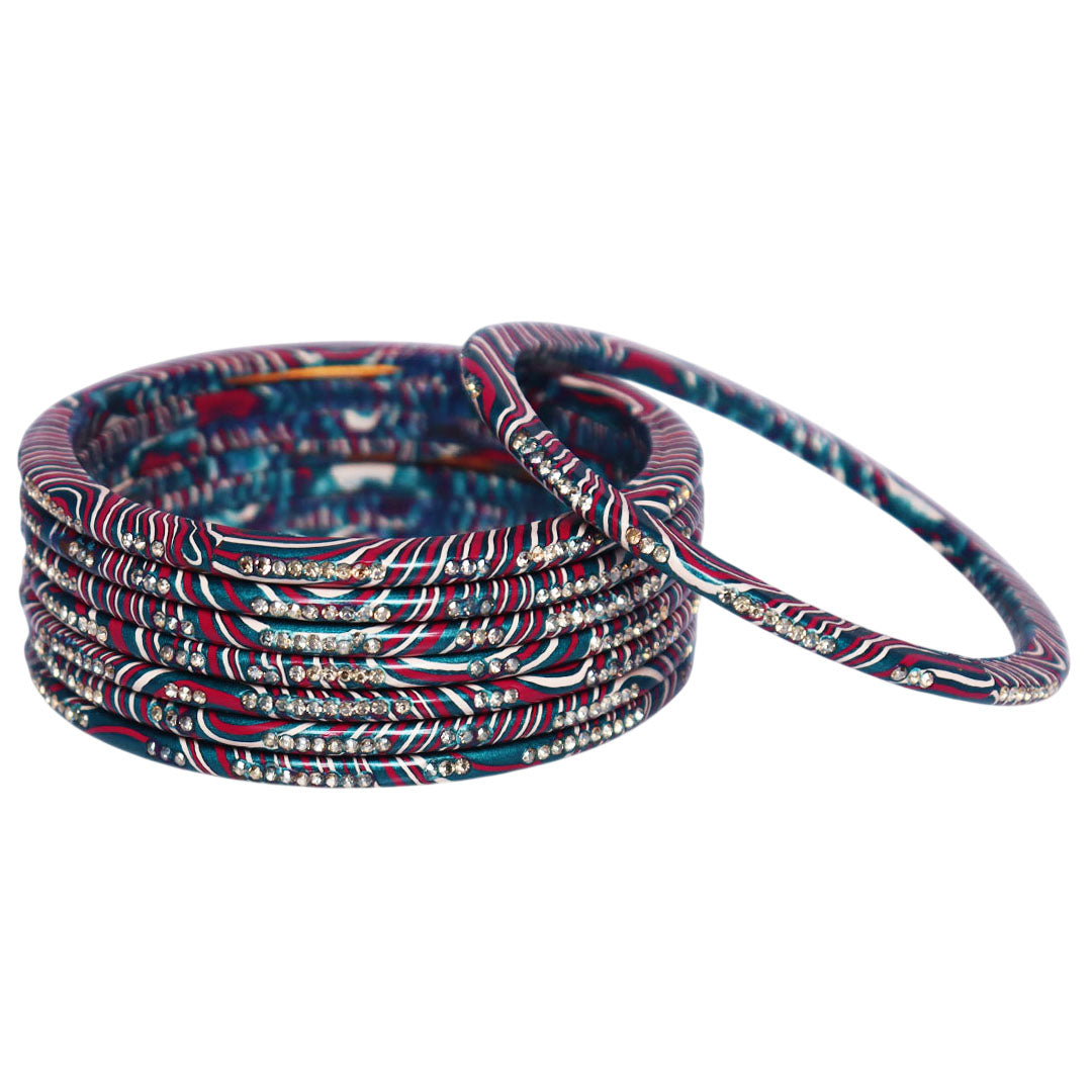 Authentic Handmade Jaipuri Leheriya Lac Bangles with Premium Rhinestone Detailing