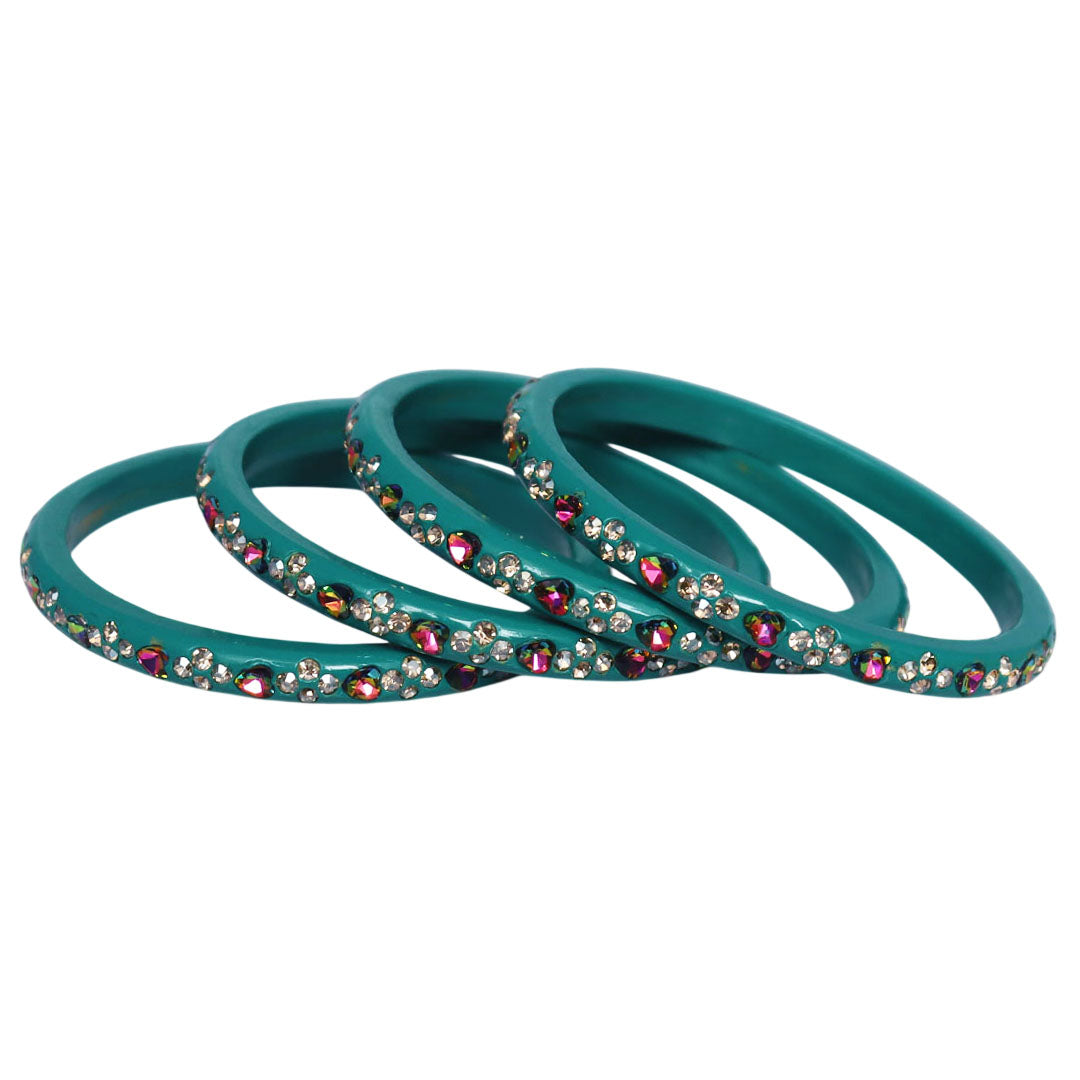 Rajasthani Handmade Lac Bangles with Multicolour Heart-Shaped Stones and Rhinestone Work by TAJ BRIDAL STORE