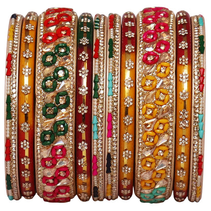 Fancy Jaipuri Lac Short Bangles Set with Kundan & Beads Design