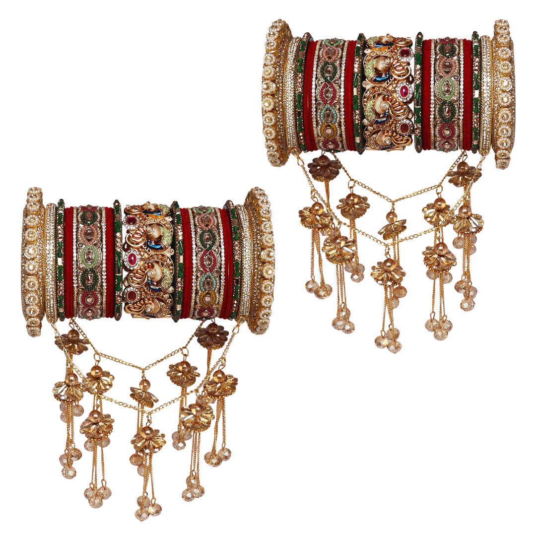 Bridal Rajwadi Premium Gold Plated Chura Set With Beautiful Hanging's