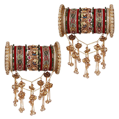 Bridal Rajwadi Premium Gold Plated Chura Set With Beautiful Hanging's