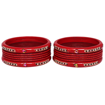 Jaipuri Lac Short Bangles with Heart Shape Kundan & Rhinestones