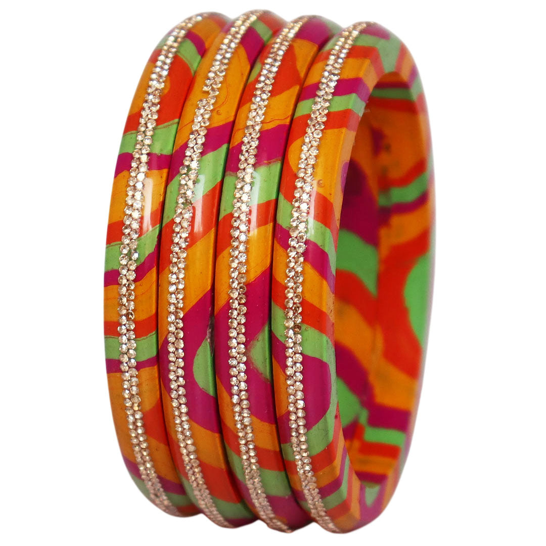 Lac Bangles Set Lahariya Design with Rhinestones Work