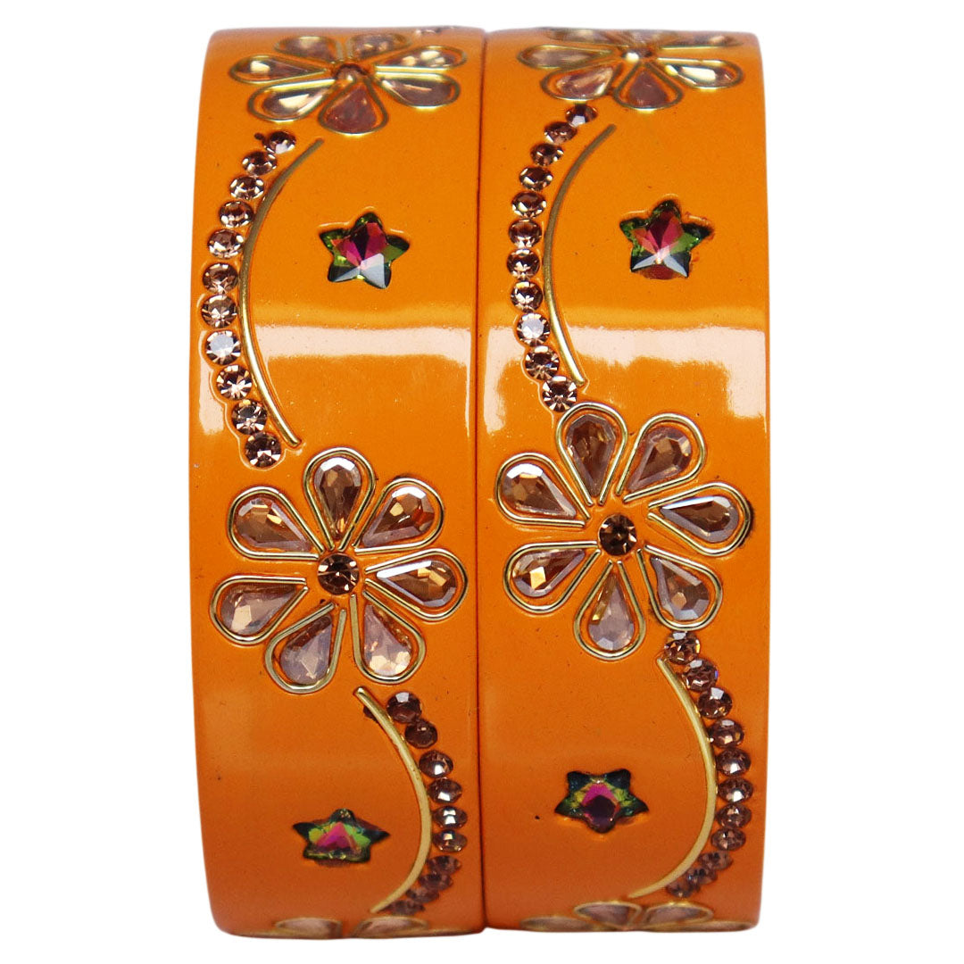 Jaipuri Lac Bangles Kundan Rhinestone Flower Designer Kada