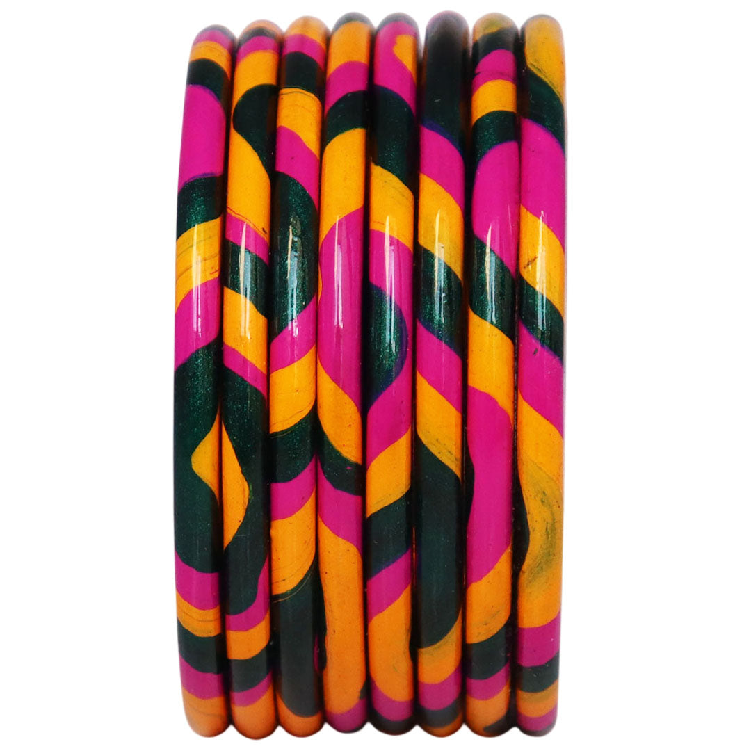 Lac Bangles Set Elegant Lahariya Pattern Bangles