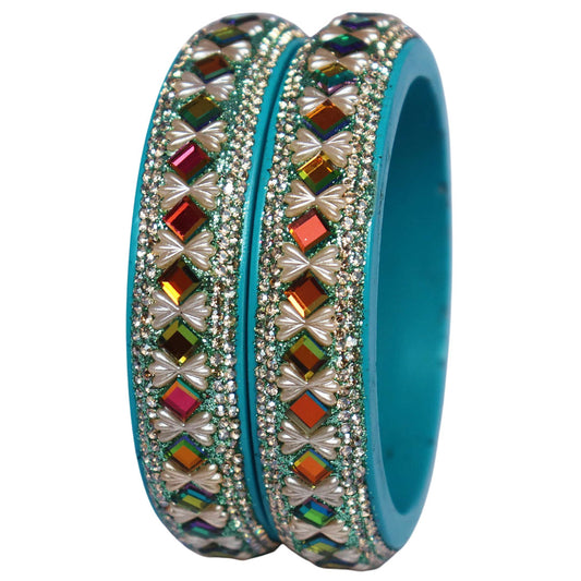 Premium Handmade Lac Kada Bangles for Women with Rainbow Artificial Stone Design – Set of 2