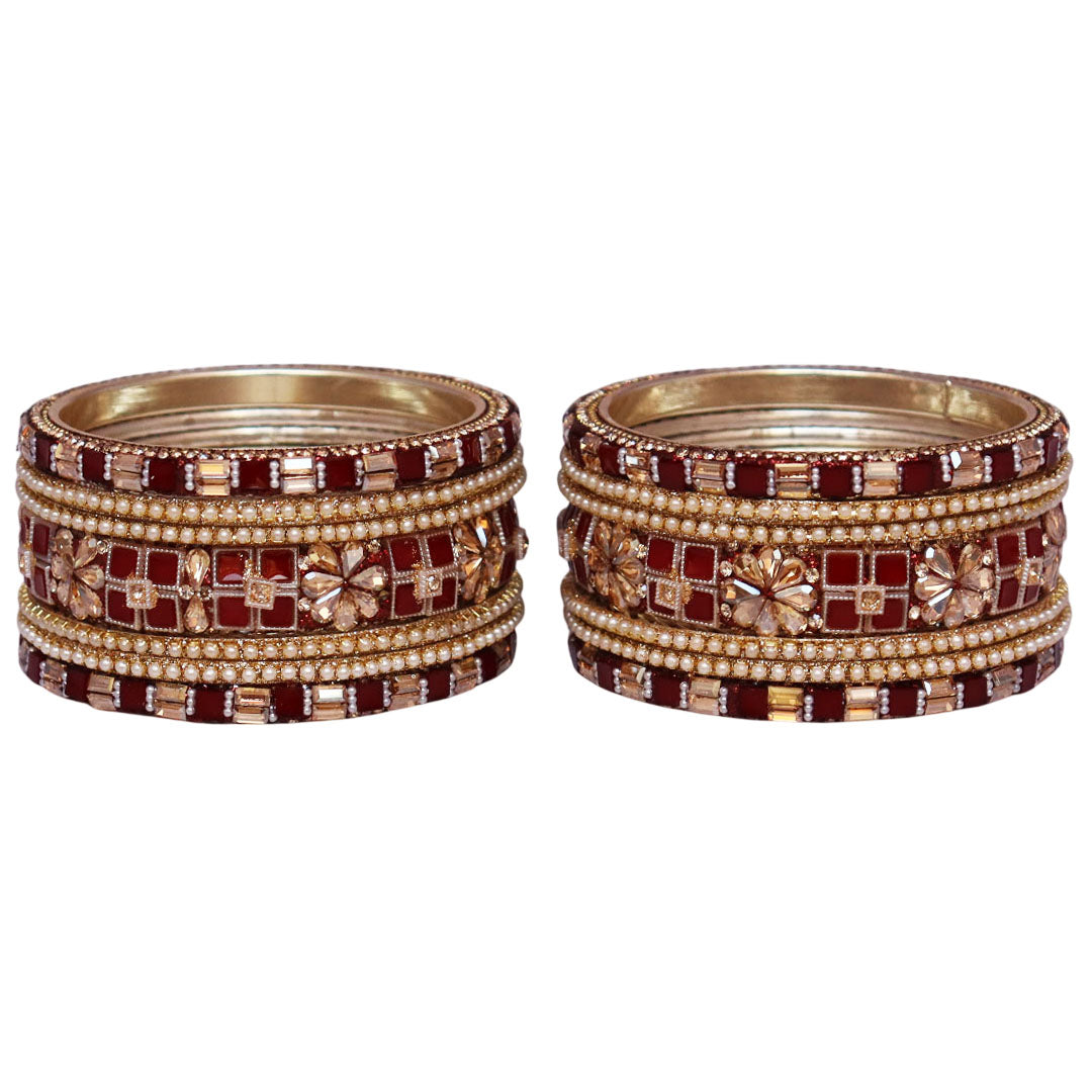 Designer Metal Short Bangles for Wedding with Kundan & Pearl Work