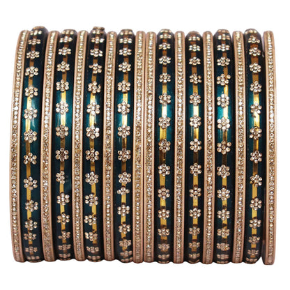 Bridal Rajasthani Lac Bangles Set with Floral Stone Work