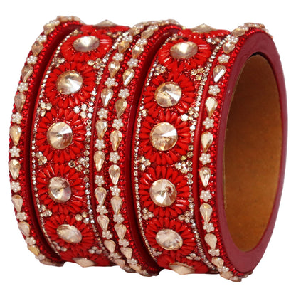 Beautiful Lac Bangles Set with Floral Stone Design for Brides