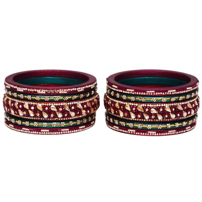 Fancy Jaipuri Lac Short Bangles Set with Kundan & Beads Design
