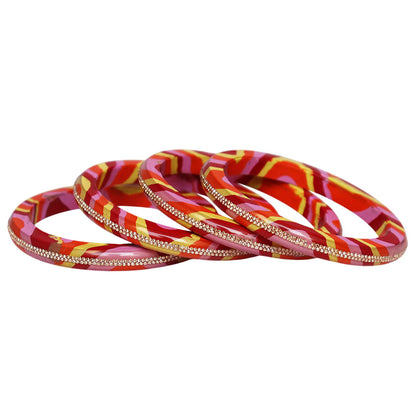 Lac Bangles Set Lahariya Design with Rhinestones Work