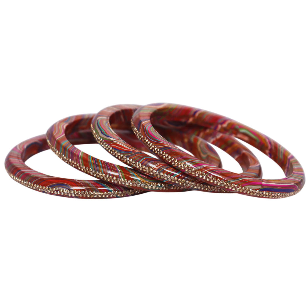Rajasthani Lahariya Lac Bangles Set with Rhinestone Work by TAJ BRIDAL STORE