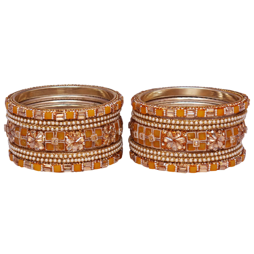 Designer Metal Short Bangles for Wedding with Kundan & Pearl Work