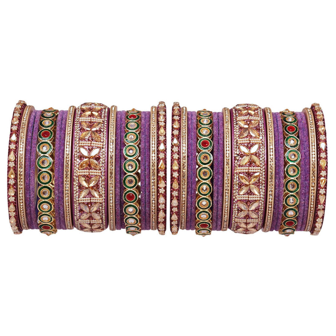 Rajasthani Wedding Chura with Kundan Beads & Velvet Bangles