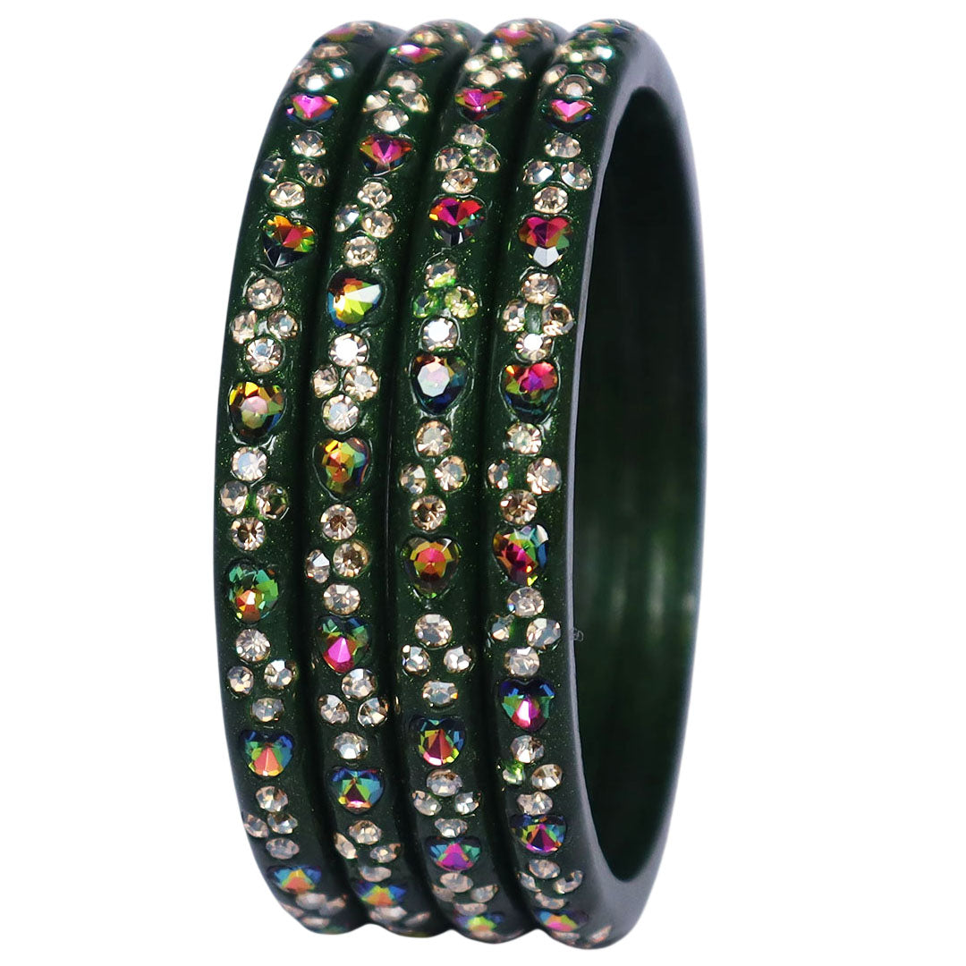 Rajasthani Handmade Lac Bangles with Multicolour Heart-Shaped Stones and Rhinestone Work by TAJ BRIDAL STORE