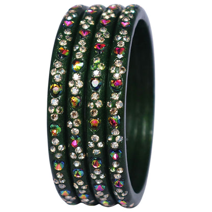Rajasthani Handmade Lac Bangles with Multicolour Heart-Shaped Stones and Rhinestone Work by TAJ BRIDAL STORE
