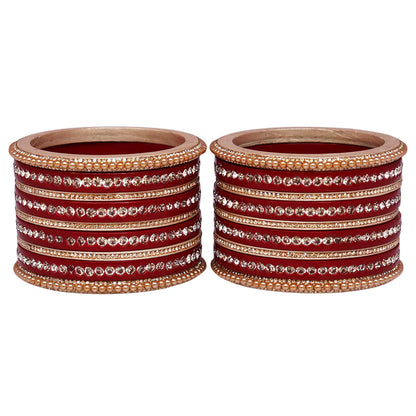 Rajasthani Lac Bangles Set with Rhinestone & Synthetic Beads Work
