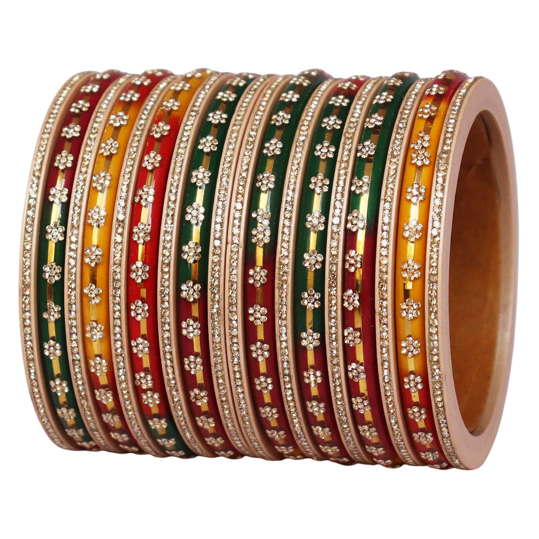 Bridal Rajasthani Lac Bangles Set with Floral Stone Work