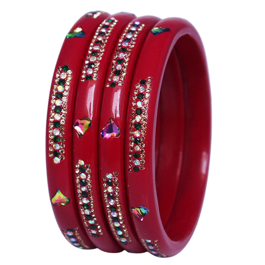 Rajasthani Lac Bangles with Heart Shape Kundan & Rhinestones