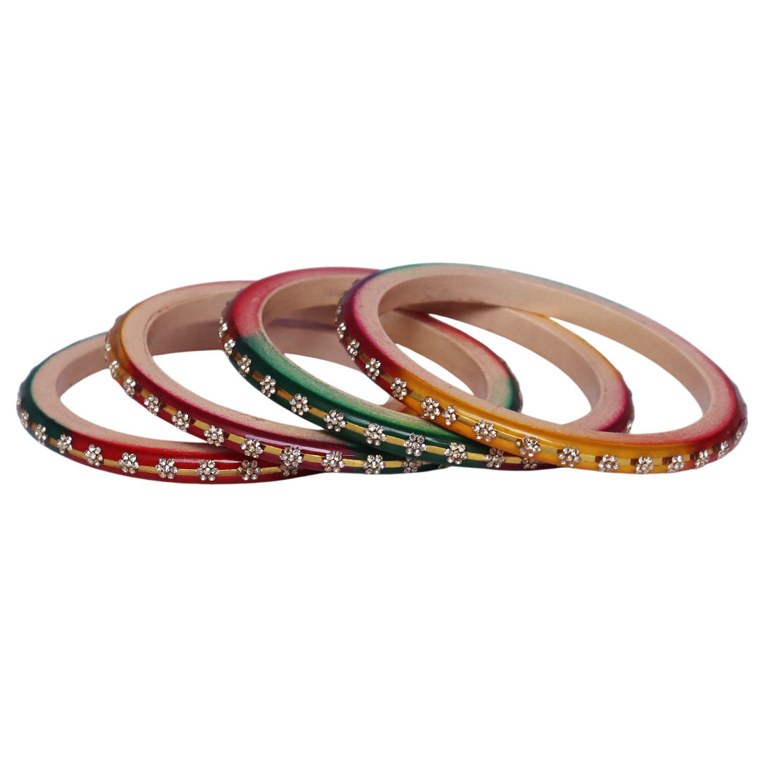 Classic Rajasthani Lac Bangles with Sparkling Flower Stones
