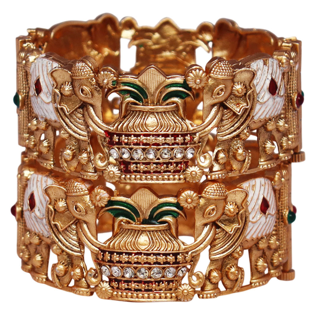 Antique Finish Metal Bracelet with Elephant Artwork
