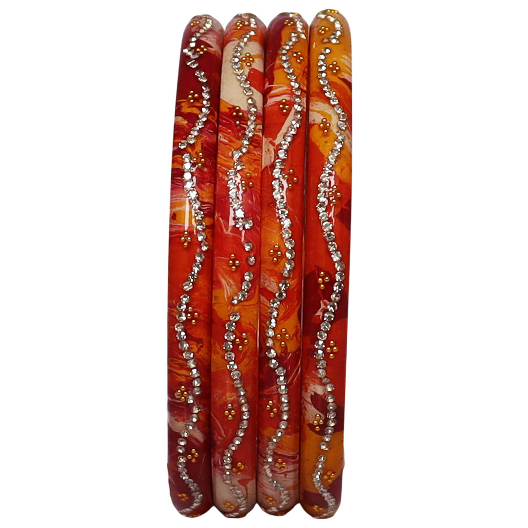 Premium Rajasthani Pure Lac Bangles Set for Women Handmade Glossy Rhinestone Wave Pattern Traditional Jewelry