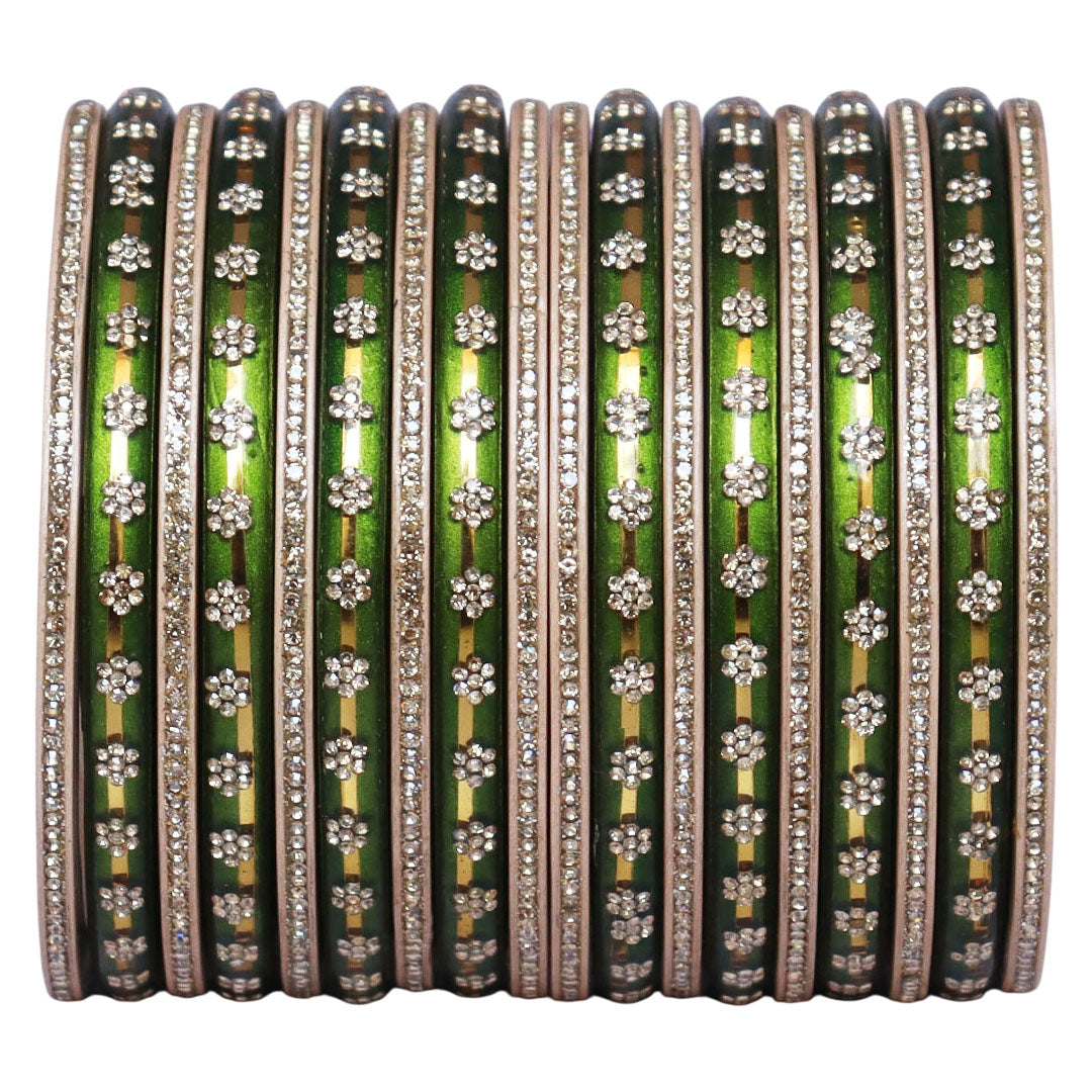 Bridal Rajasthani Lac Bangles Set with Floral Stone Work