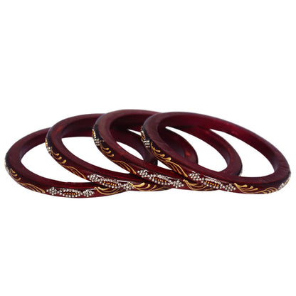 Handmade Pure Lac Bangles for Women with Handpainted Golden Leaf & Stone Work | Traditional Jaipur Rajasthani Bangles | Set of 4 | TAJ BRIDAL STORE
