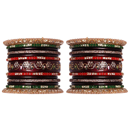 Pure Lac Bridal Bangles Set With Best Kundan-Rhinestones Flower Design