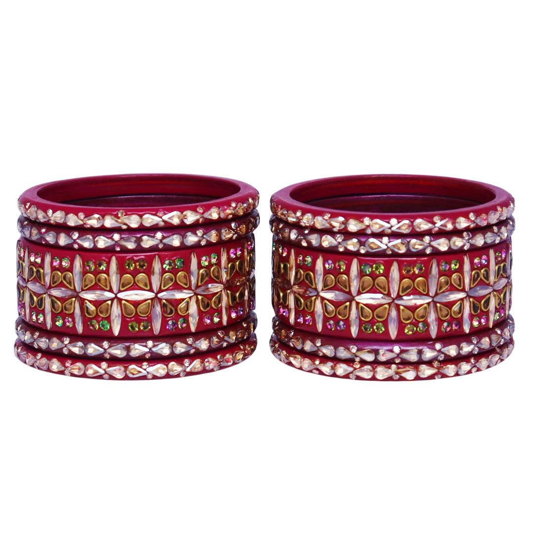 Stylish Short Lac Bangles Set With Latest Kundan-Rhinestones Design