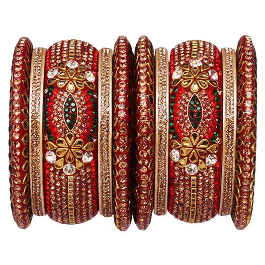 Luxurious Rajasthani Lac Bangles Set with Kundan & Rhinestone Design