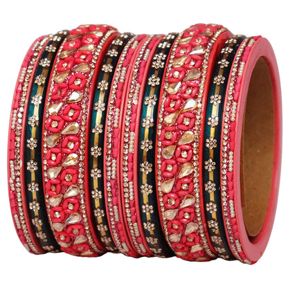 Fancy Jaipuri Lac Short Bangles Set with Kundan & Beads Design
