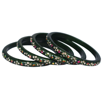 Rajasthani Handmade Lac Bangles with Multicolour Heart-Shaped Stones and Rhinestone Work by TAJ BRIDAL STORE